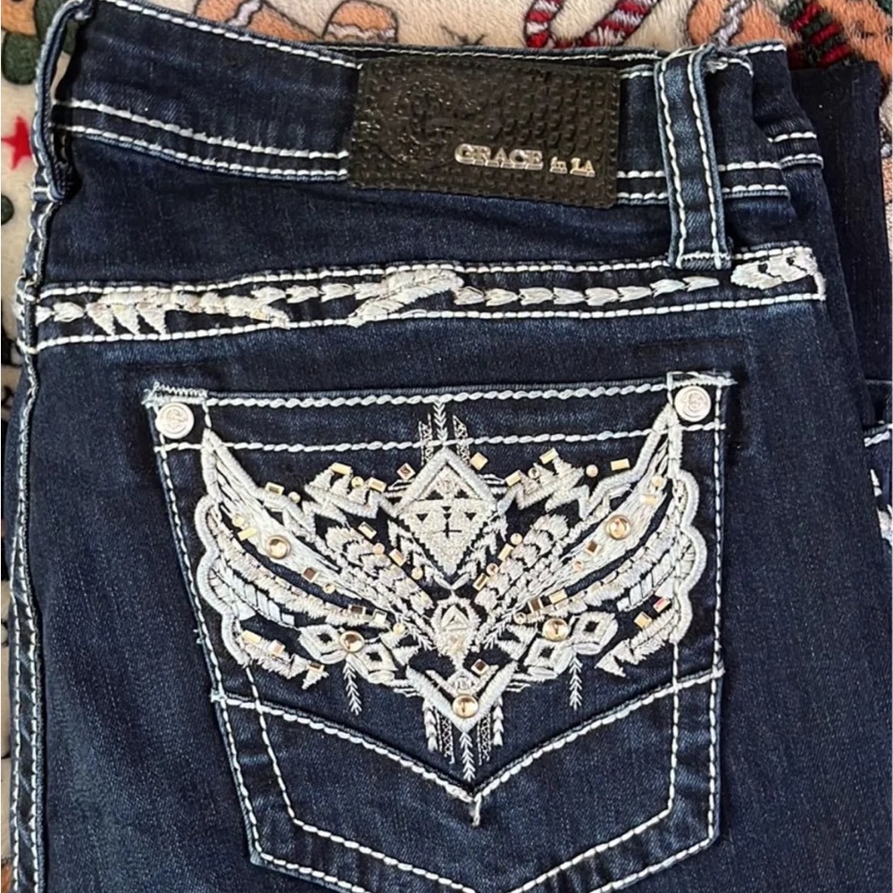 Grace in LA Dark Blue Jeans with White Accents